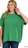Zenana Relaxed Fit Ribbed Pocket Top, Assorted Colors