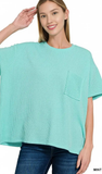 Zenana Relaxed Fit Ribbed Pocket Top, Assorted Colors