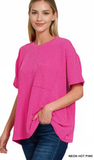 Zenana Relaxed Fit Ribbed Pocket Top, Assorted Colors