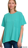 Zenana Relaxed Fit Ribbed Pocket Top, Assorted Colors