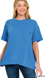 Zenana Relaxed Fit Ribbed Pocket Top, Assorted Colors