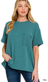 Zenana Relaxed Fit Ribbed Pocket Top, Assorted Colors