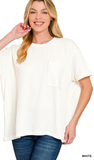 Zenana Relaxed Fit Ribbed Pocket Top, Assorted Colors
