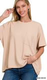Zenana Relaxed Fit Ribbed Pocket Top, Assorted Colors