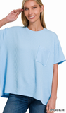 Zenana Relaxed Fit Ribbed Pocket Top, Assorted Colors