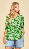 DEAR SCARLETT "Lizzy" Smocked 3/4 Sleeve Top in Kelly Green
