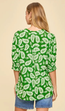 DEAR SCARLETT "Lizzy" Smocked 3/4 Sleeve Top in Kelly Green