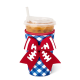SWIG “Gameday Gingham Royal + Red” Medium Iced Cup Coolie