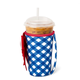 SWIG “Gameday Gingham Royal + Red” Medium Iced Cup Coolie