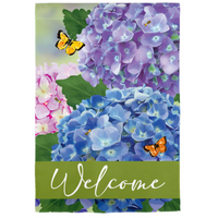 ‘Hydrangea & Butterfly Welcome Burlap’ Decorative Flag