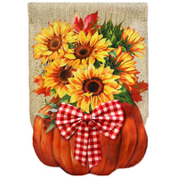 ‘Sunflower Filled Pumpkin Burlap’ Decorative Flag