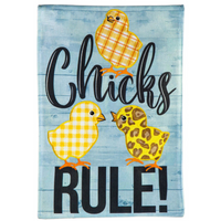 ‘Patterned Chicks Rule Burlap’ Decorative Flag