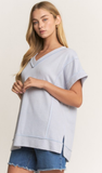 HEIMISH Raw Edge V Neck Top, Assorted Colors