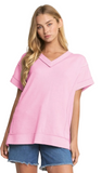 HEIMISH Raw Edge V Neck Top, Assorted Colors