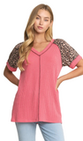 HEIMISH Rib Top with Animal Print Sleeves, Assorted Colors