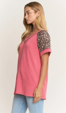 HEIMISH Rib Top with Animal Print Sleeves, Assorted Colors
