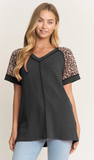 HEIMISH Rib Top with Animal Print Sleeves, Assorted Colors