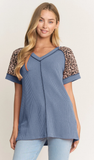 HEIMISH Rib Top with Animal Print Sleeves, Assorted Colors