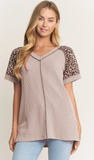 HEIMISH Rib Top with Animal Print Sleeves, Assorted Colors