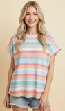 HEIMISH Short Sleeve Multi Striped Rib Top