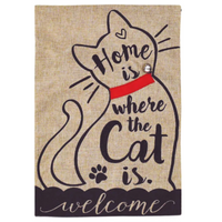 ‘Home with Cat Burlap’ Decorative Flag