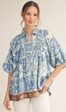 JODIFL Smocked Chest Boho Floral Top