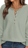 LS, Henley Waffle Knit Top, Assorted Colors