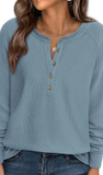 LS, Henley Waffle Knit Top, Assorted Colors