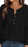 LS, Henley Waffle Knit Top, Assorted Colors