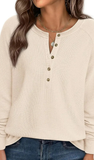 LS, Henley Waffle Knit Top, Assorted Colors