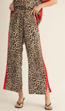 JODIFL Leopard Pants with Contrast Side Hem, Assorted Colors