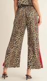 JODIFL Leopard Pants with Contrast Side Hem, Assorted Colors
