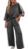 Leopard Print Striped Detailed Pant Set, Assorted Colors
