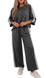 Leopard Print Striped Detailed Pant Set, Assorted Colors