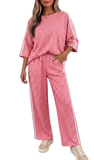 Leopard Print Striped Detailed Pant Set, Assorted Colors