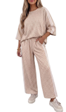 Leopard Print Striped Detailed Pant Set, Assorted Colors