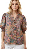 HEIMISH, Ruffled Paisley V-neck Blouse