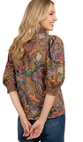 HEIMISH, Ruffled Paisley V-neck Blouse