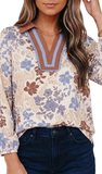 Floral V-Neck Long Sleeve Blouse