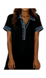 FW, Waffle Knit w/ Denim Contrast Polo Tee Dress