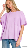Zenana Relaxed Fit Ribbed Pocket Top, Assorted Colors