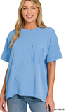 Zenana Relaxed Fit Ribbed Pocket Top, Assorted Colors
