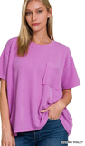 Zenana Relaxed Fit Ribbed Pocket Top, Assorted Colors