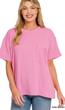 Zenana Relaxed Fit Ribbed Pocket Top, Assorted Colors
