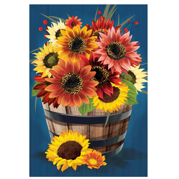 ‘Barrel of Blooms & Pumpkins Burlap’ Decorative Flag