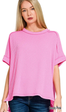 Zenana Corded Cuffed Sleeve Top, Assorted Colors