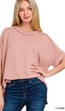 Zenana Corded Cuffed Sleeve Top, Assorted Colors