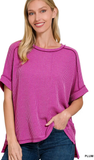 Zenana Corded Cuffed Sleeve Top, Assorted Colors