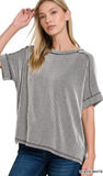 Zenana Corded Cuffed Sleeve Top, Assorted Colors