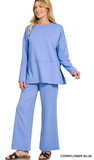 ZENANA, Scuba Side Slit Long Sleeve Pant Set